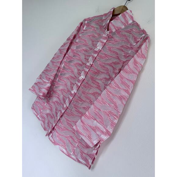 CARLISLE new york light blush pink abstract semi sheer gauzy modern blouse top - Picture 3 of 12